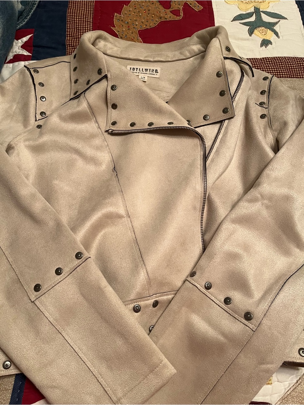 Idyllwind Taupe Studded Faux-Suede Moto Jacket